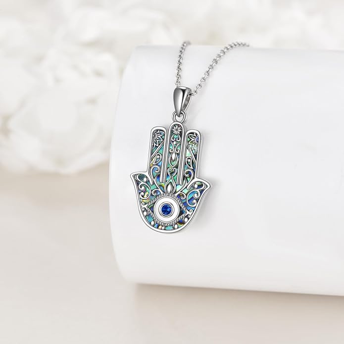 VONALA Silver Evil Eye Necklace for Women Hamsa Fatima Necklace Hamsa Hand Jewelry Gifts for Men