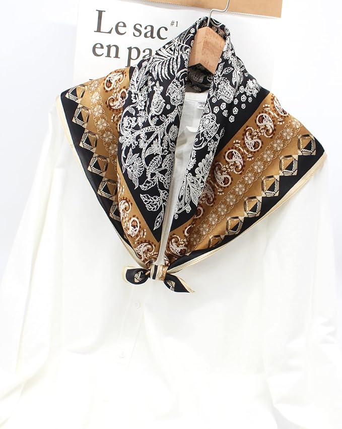 ANDANTINO 100% Mulberry Silk Square Scarf for Hair-25.6" X25.6'' Women Men Natural Silk Neckerchief Digital Printed Headscarf