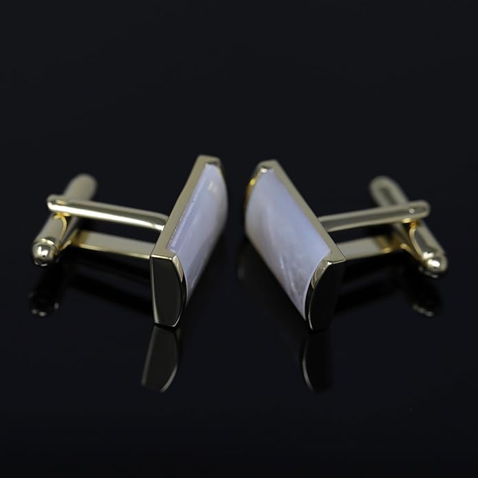 MENDEPOT Mother Of Pearl Cufflinks With Box Men Classic White Stone Cuff Links Wedding Groom Gift