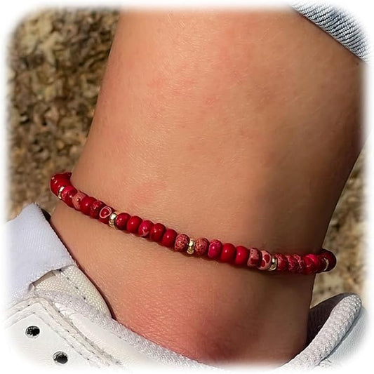 Natural Stone Beaded Anklets Bracelets for Women Handmade Beaded Anklet Bracelet Waterproof Boho Beads Ankle Bracelet Adjustable Summer Jewelry
