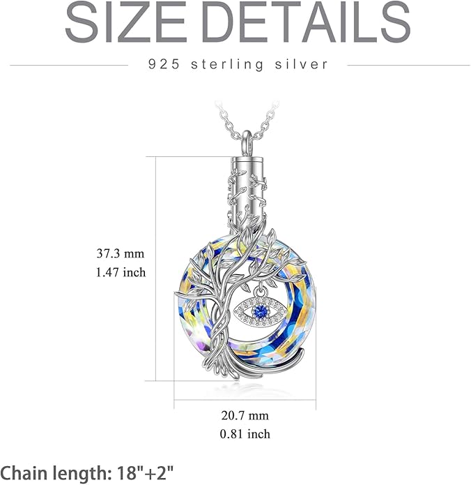 TOUPOP Evil Eye Necklace 925 Sterling Silver Tree of Life Circle Crystal Pendant Necklace Protection Jewelry Amulet Christmas Gifts for Women Her