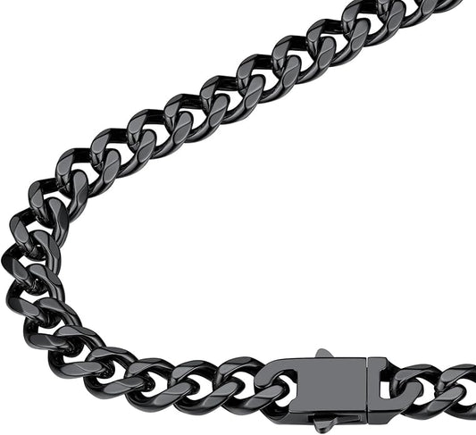 FindChic Cuban Link Chain for Men, 6/9/12mm Necklace Chain, Black/Gold Plated/Stainless Steel Necklace, Hypoallergenic & Tarnish-Proof Men's Jewelry Hip Hop Accessories, 18-30" Length Options