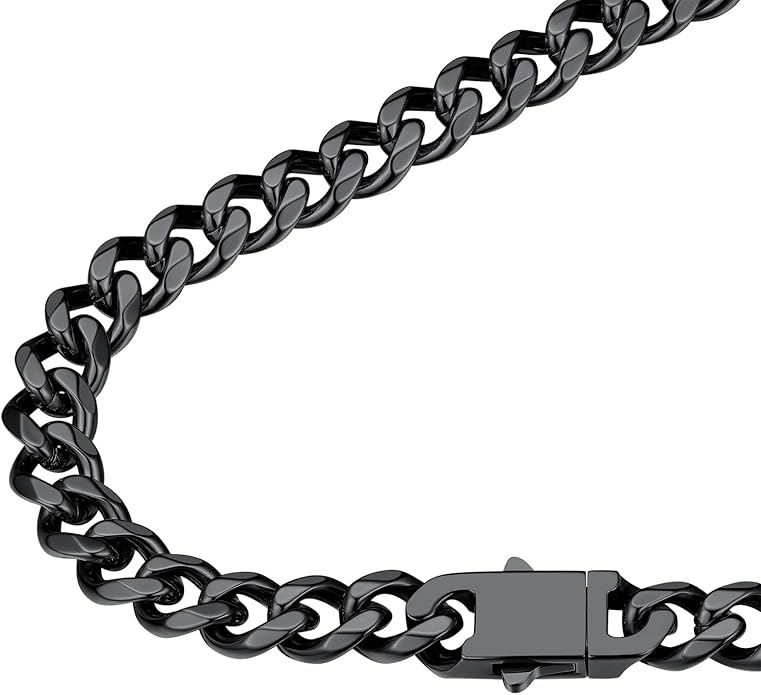FindChic Cuban Link Chain for Men, 6/9/12mm Necklace Chain, Black/Gold Plated/Stainless Steel Necklace, Hypoallergenic & Tarnish-Proof Men's Jewelry Hip Hop Accessories, 18-30" Length Options
