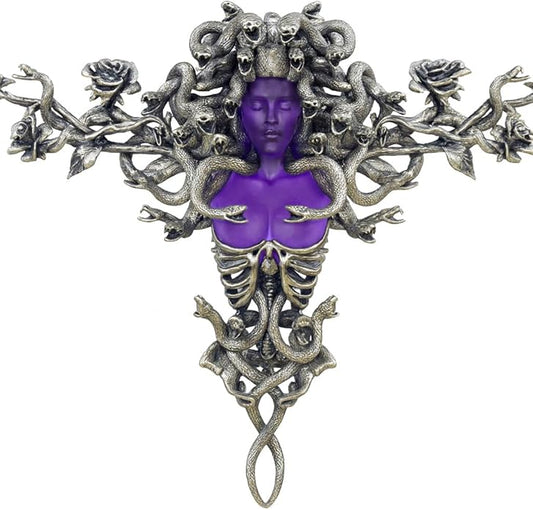 Medusa Pendant Brooch | Gothic Fashion Jewelry with Purple Crystal | Statement Myth-Inspired Accessory for Women