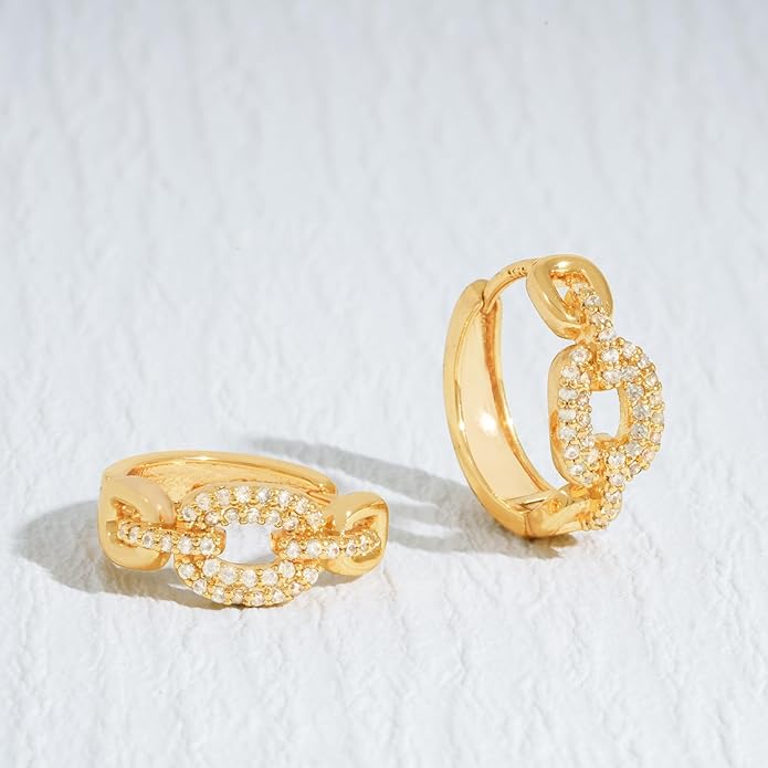 Gold Huggie Hoop Earrings 14K Gold Plated Dainty Chunky Thick Hoop Diamond Cubic Zriconia Inlay Sleeper Tiny Delicate Boho Beach Simple Hypoallergenic Jewelry Gift for Her