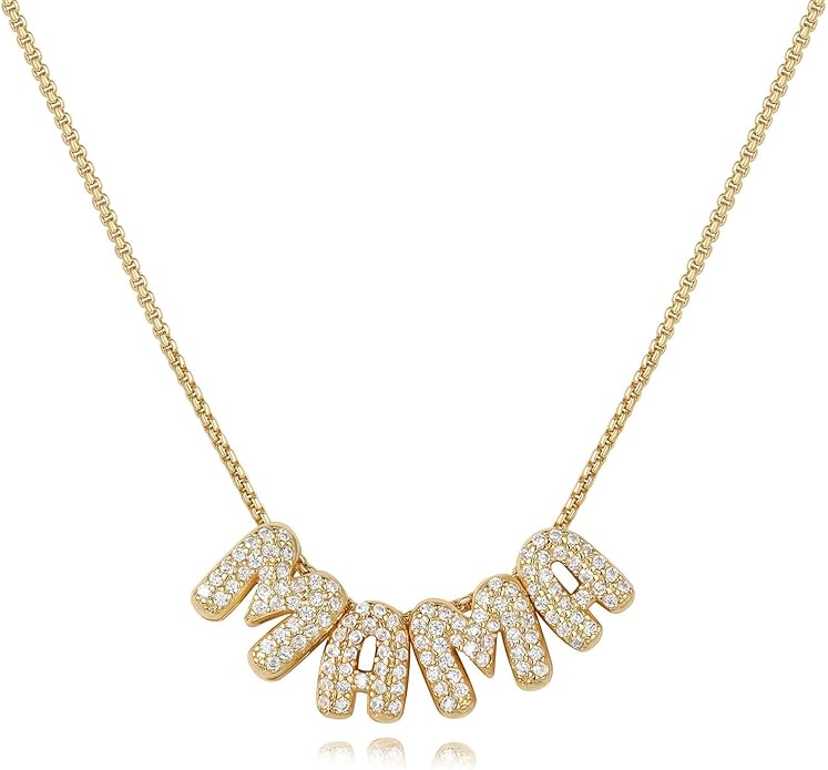 Custom Diamond Bubble 3D Letter Necklace Puffy Personalized Initial Charm with Zircon,18K Gold Plated Dainty Balloon Name Necklace for Women, Handmade Jewelry Gift for Her,Mother's Day