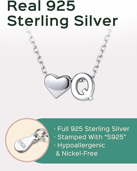 ChicSilver 925 Sterling Silver Heart Initial Necklaces for Women -Dainty Personalized Heart Pendant Letter Alphabet Necklace for Women