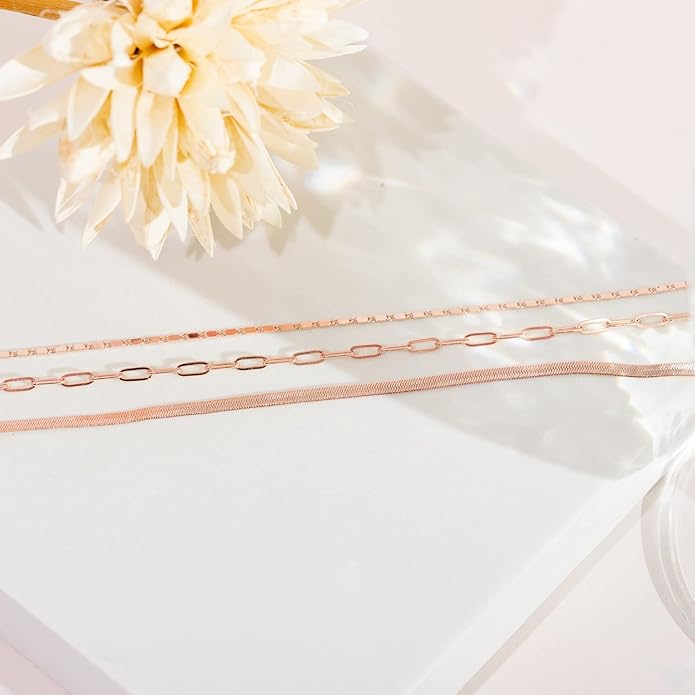 PAVOI 14K Gold Plated Dainty Layering Necklaces for Women | Snake Chain, Curb Link, Paperclip Layered Chains | Trendy Layering Necklace