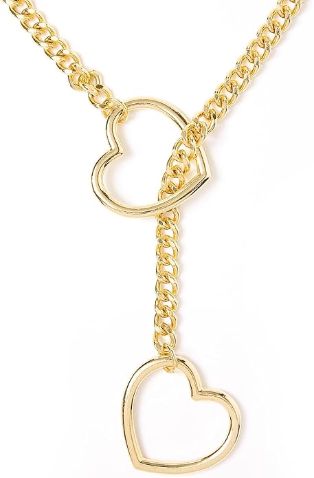 Heart Slip Chain Necklaces for Women,Stainless Steel Adjustable Lariat Heart Y-Necklace,Punk Gothic Cuban Collar Choker Necklace for women