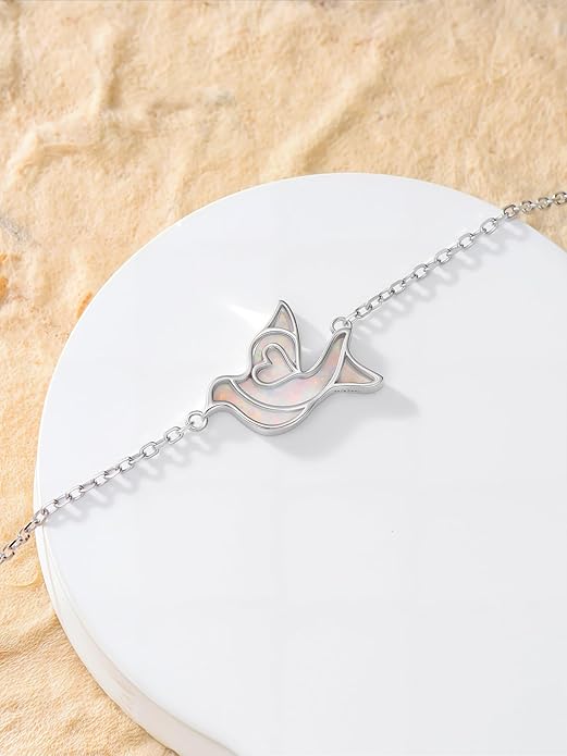 Butterfly/Phoenix/Dove/Dragonfly/Hummingbird Bracelet for Women 925 Sterling Silver Opal Bracelet Dainty Link Jewelry Birthday Christmas Gifts for Women Her