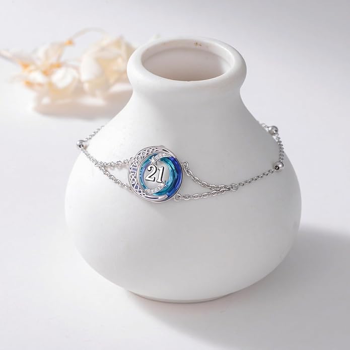 JUSTKIDSTOY Birthday Gifts Bracelet for Women Girls 925 Sterling Silver Celtic Moon Star Bracelets with Blue Crystal Pendant Jewelry for Sister Friends
