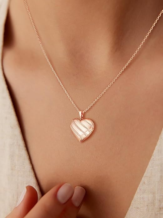 U7 Women Locket Necklace Platinum 14K Gold Photo Lockets that Hold Picture,Chain 20 Inch Personalized Gift Custom Love Heart Image Necklaces