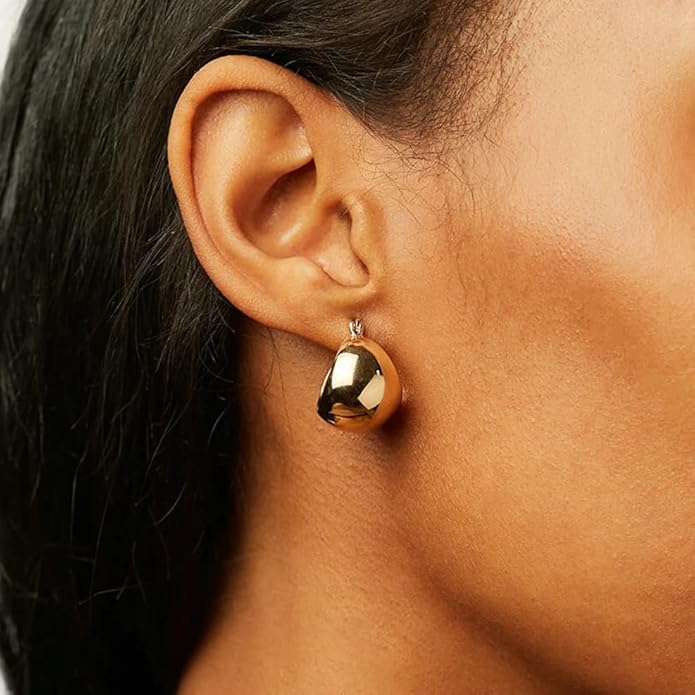 8YEARS Chunky Gold Hoop Earring for Women, 18K Gold Plated Lightweight Thick Hoops, Hypoallergenic Trendy Jewelry for Gift