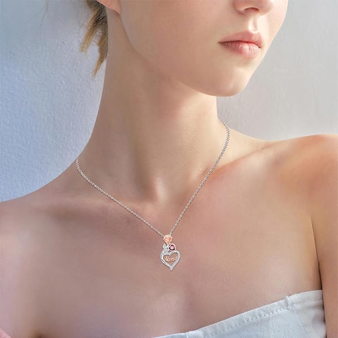 Mother's Day Necklace Gifts 925 Sterling Silver Mom/Wife/Grandma/Nana/Family I Love You Mom Necklace for Women Jewelry Birthday Gifts for Couple