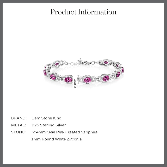 Gem Stone King 7-14 Cttw Oval Gemstone Birthstone Tennis Bracelet For Women | 925 Sterling Silver | Oval 6X4MM | 7 Inch With 1 Inch Extender | Fine Jewelry Gifts for Her Mom Women Wife