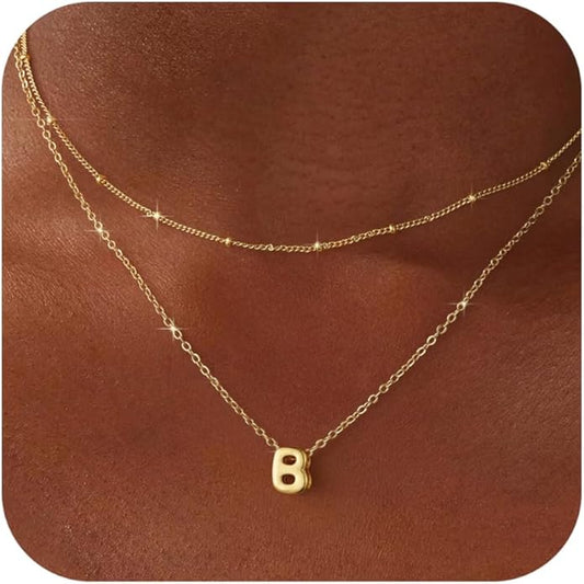 Bubble Letter Necklace Layered Initial Necklaces for Women Dainty Cute Choker Pendant Stack Jewelry Teen Gift Trendy Stuff