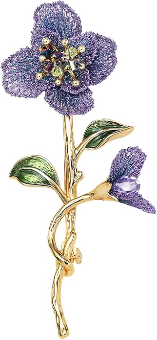 Forget me not Flower Brooch Handmade Gold Thread Embroidered and hand-Drip Enamel leaf, Gradient Botanical Floral Brooch pins for women, SHE'S FREE STYLE JUST FOR YOU [Bencao Gangmu Series]Vintage Plant Jewelry