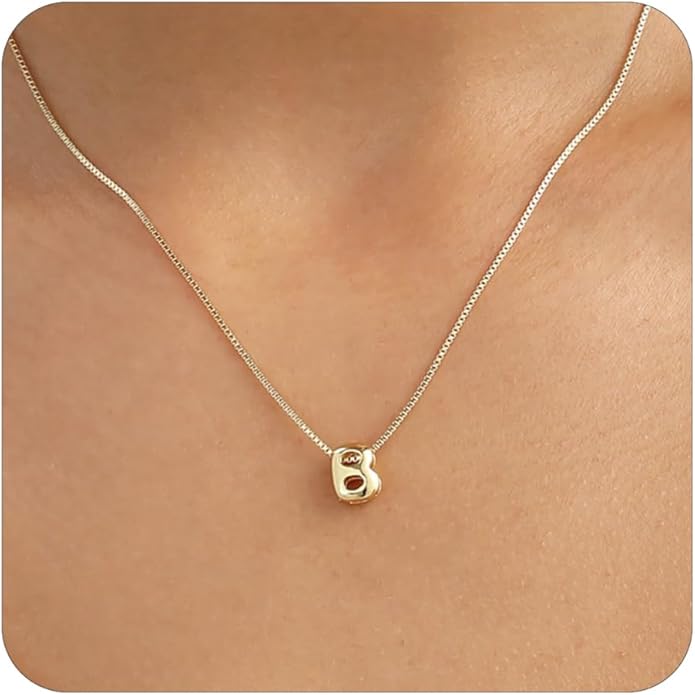 Bubble Gold Letter Necklace for Women, 14k Gold Plated Balloon Initial Necklace, Dainty Gold Necklace for Women, Personalized Bubble Pendant Name Necklace, Fashion Accessories Trendy Jewelry