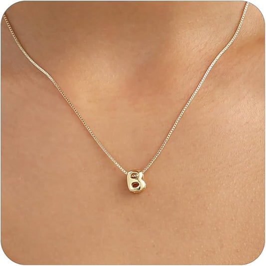 Bubble Gold Letter Necklace for Women, 14k Gold Plated Balloon Initial Necklace, Dainty Gold Necklace for Women, Personalized Bubble Pendant Name Necklace, Fashion Accessories Trendy Jewelry