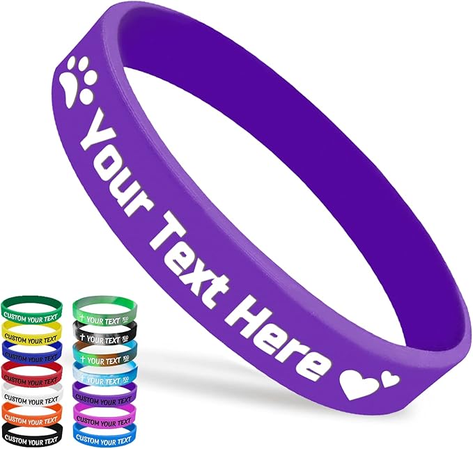 Custom Silicone Wristbands Bulk 1/5/25/50/100/200 PCS Personalized Rubber Bracelets Wristbands for Events,Support, Fundraisers, Motivation,Awareness (Deep Purple)