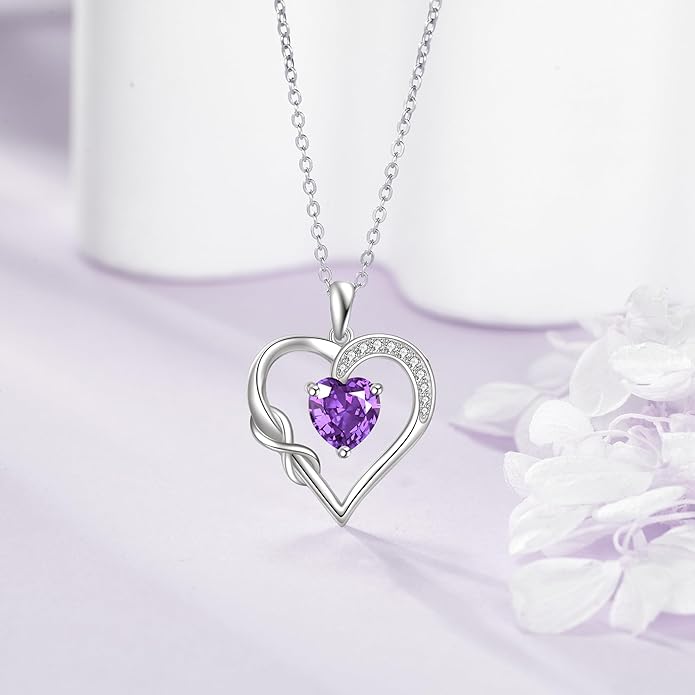 Birthstone Necklace for Women 925 Sterling Silver Infinity Heart Birthstone Pendant Necklace Infinity Heart Jewelry Birthday Holiday Gifts for Her