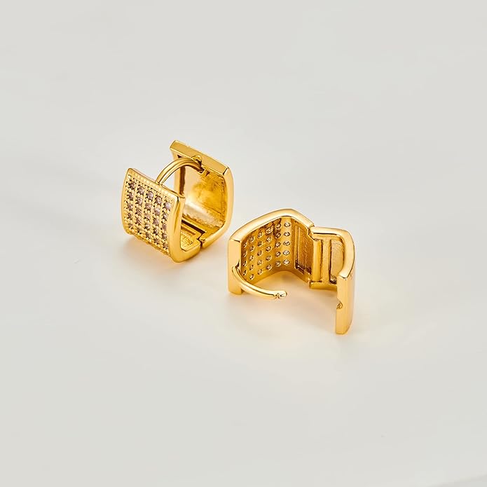 14K Gold Plated Hoop Earring Small Square Huggies Hoops For Women, Minimalist Cute Earrings for Women Girls Gift, gold silver rose gold black and CZ