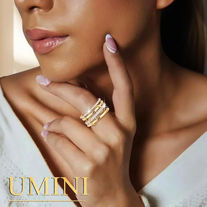 18K Gold plated Stackable Rings For Women Silver And Gold Stackable Ring Set Cubic Zircon Mixed Metal Rings For Engagement Wedding Birthday Valentine's Day Mother's Day Gift