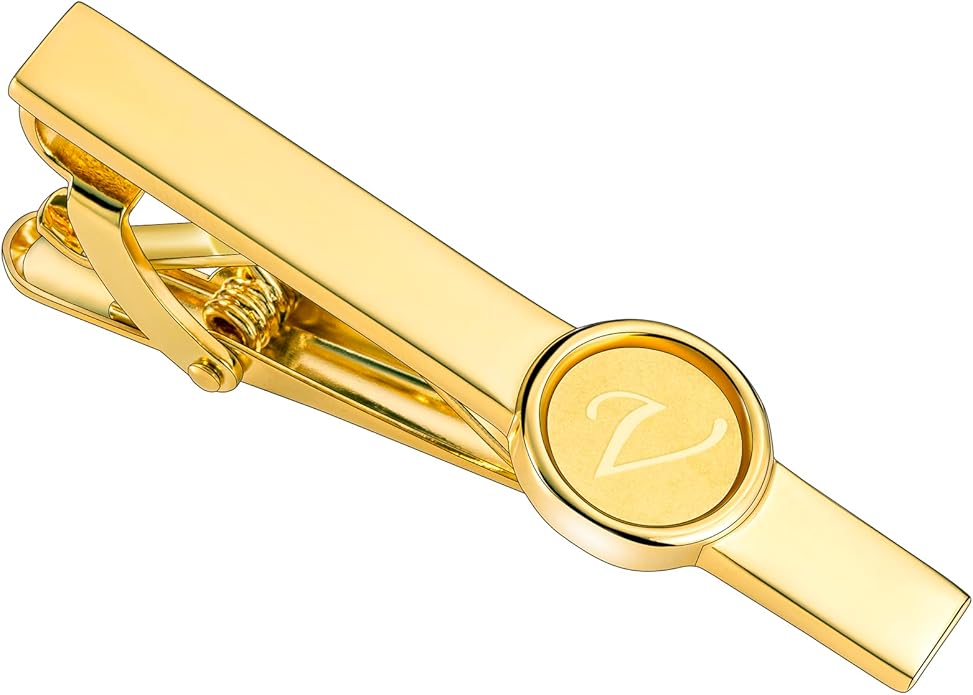 HAWSON 2 inch Tie Clips and Cufflinks Sets for Men A-Z Gold Engraved Letter Cufflinks and Tie Clips Sets for Formal Business Wedding