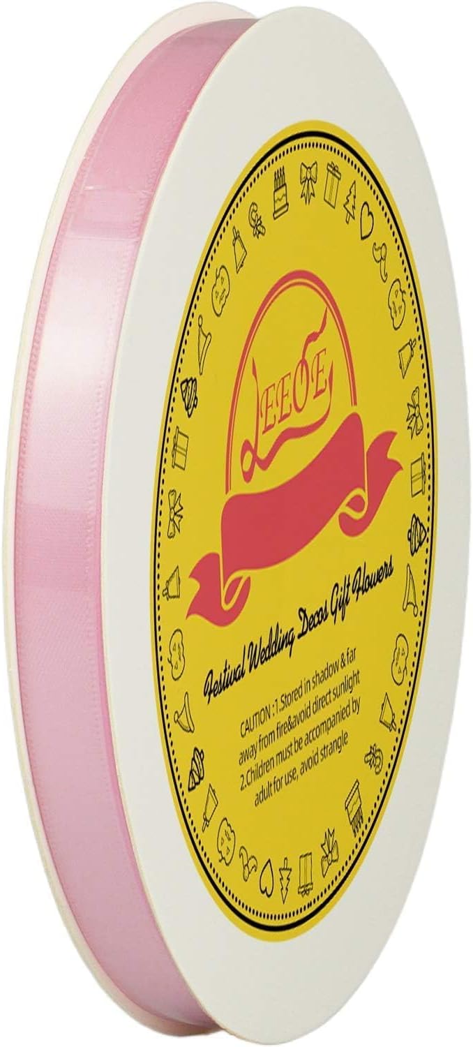 LEEQE Double Face Pearl Pink Satin Ribbon 3/8 inch X 50 Yards Polyester Pearl Pink Ribbon for Gift Wrapping Very Suitable for Weddings Party Invitation Decorations and More