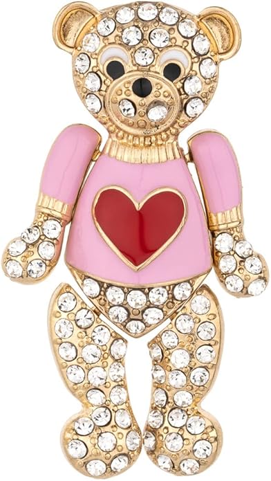 MADISON TYLER Valentines Day Heart Gift Box Brooch | Chocolate Gift Box Pave Rhinestone Heart | Gold Bow Brooch Jewelry for Her | Couples Gifts for Backpacks Valentine's Day