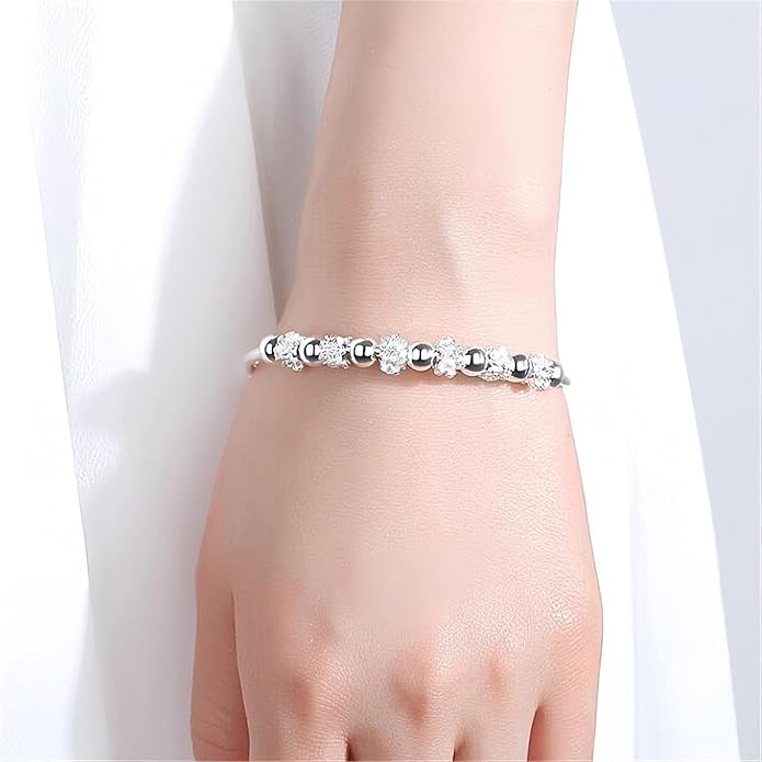 S925 Silver Bangle Bracelet for Women, Elegant Women‘s Sterling Silver Bracelet Bangle Adjustable 6.4-7.8 inches Small Size