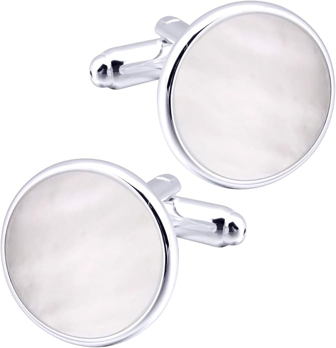 ZEEY Silver Mother of Pearl Shell Cufflinks for Men Women Round Office Men's Cufflink Jewelry Set for Business Wedding Party Formal Events Daily Tuxedo Dress Shirt Accessories