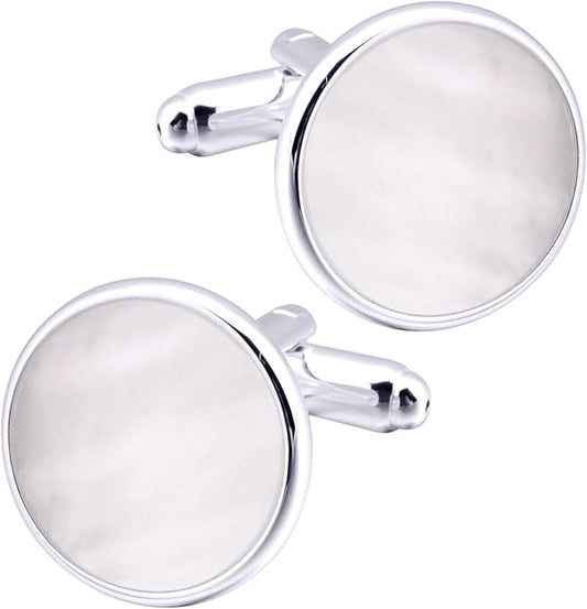 ZEEY Silver Mother of Pearl Shell Cufflinks for Men Women Round Office Men's Cufflink Jewelry Set for Business Wedding Party Formal Events Daily Tuxedo Dress Shirt Accessories
