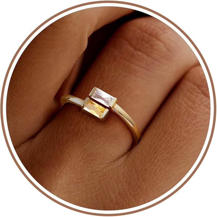 JSJOY Birthstone Rings for Women Dainty Emerald Blue Ring Birthday Gifts for Mom Her Gemstones CZ Ring for Teens Gold Rings That Don't Tarnish Adjustable Ring Jewelry Gifts