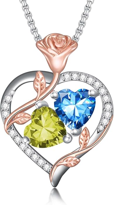 Christmas Gifts for Women Rose Heart Birthstone Pendant Necklace I Love You Forever Jewelry Valentine Mothers Day Birthday Gifts for Women Her Wife Girlfriend