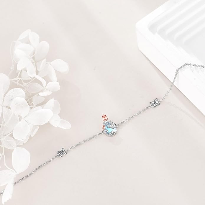 AOBOCO Sterling Silver Anklet for Women Crystal Butterfly Dragonfly Evil Eye Ankle Bracelet