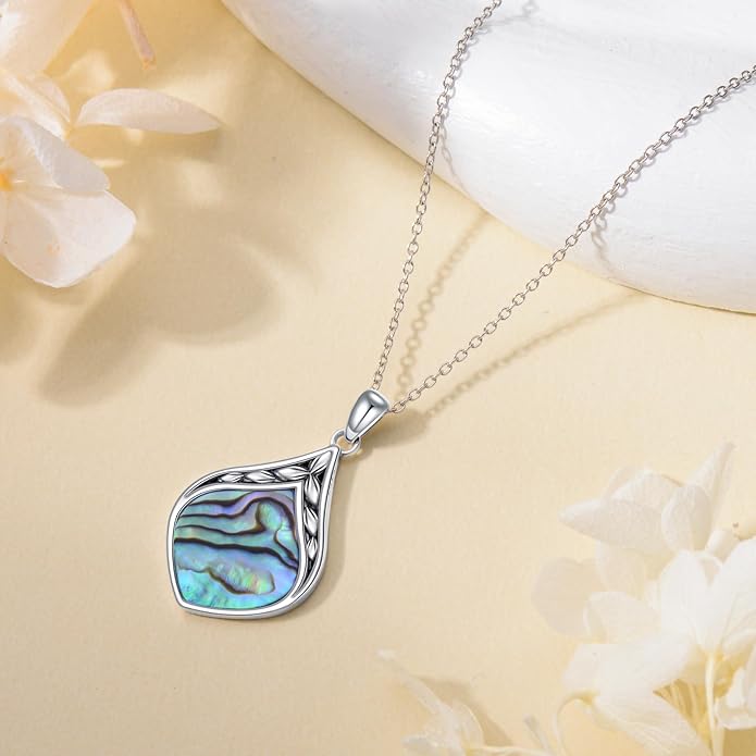 Teardrop Necklace 925 Sterling Silver Vintage Natural Gemstone Pendant Jewelry Birthday Christmas Gifts for Women Mom