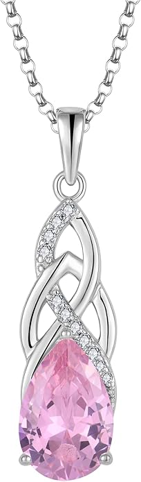 JO WISDOM Celtic Knot Infinity Jewelry Set for Women 925 Sterling Silver Pink Tourmaline Dangle Drop Leverback Earrings October Birthstone Necklace Pendant Gemstone Jewelry