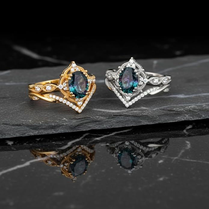 Oval Cut Vintage Gemstone Engagement Rings set for Women S925 Sterling Silver/10K/14K/18K Gold Birthstone Promise Anniversary Bridal Set Ring for her