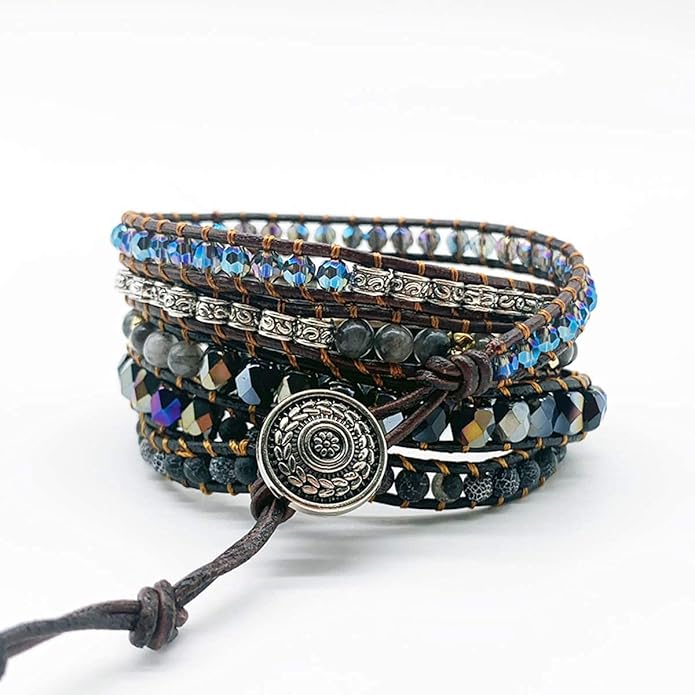 ZOSOJONA Boho Handmade Natural Stone Wrap Bracelets Turquoises Crystal Beads Bracelet Jewelry