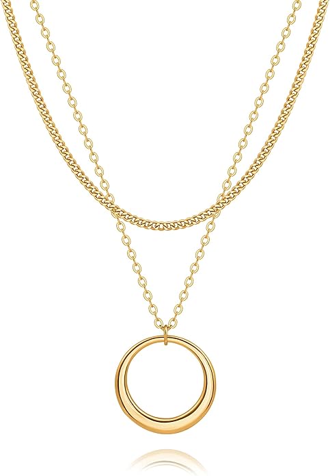 CANEVINKA 18K Gold Plate Coin Pendant Necklace for Women Dainty Compass Sunflower Necklaces Personalized Chain Layered Jewelry