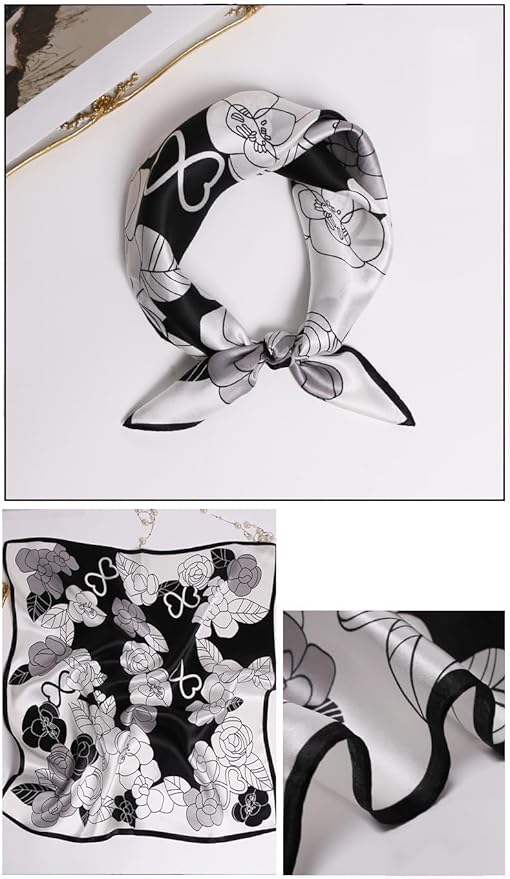 ANDANTINO 100% Mulberry Silk Square Scarf for Hair-25.6" X25.6'' Women Men Natural Silk Neckerchief Digital Printed Headscarf