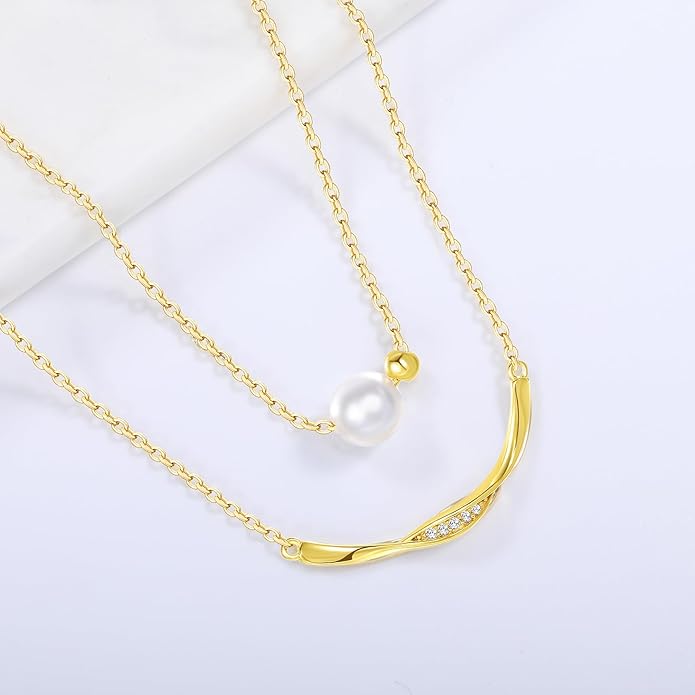 Copper Alloy 14K Gold Plated | 14K Platinum Plated Necklace for Women Double Layer Pendant Necklace Fashionable Multi-Layer Jewelry
