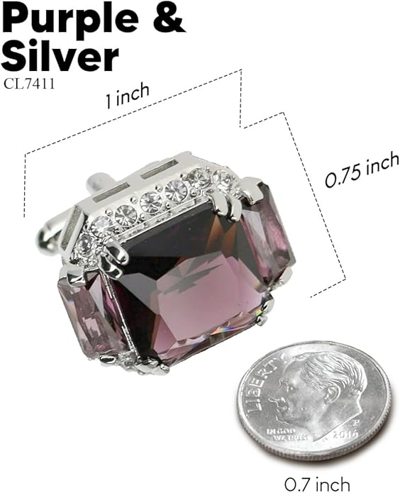 Rectangular Colored Diamond-Flanked Crystal Cuff Links – Tuxedo Suit Accessories, Cufflinks for Men