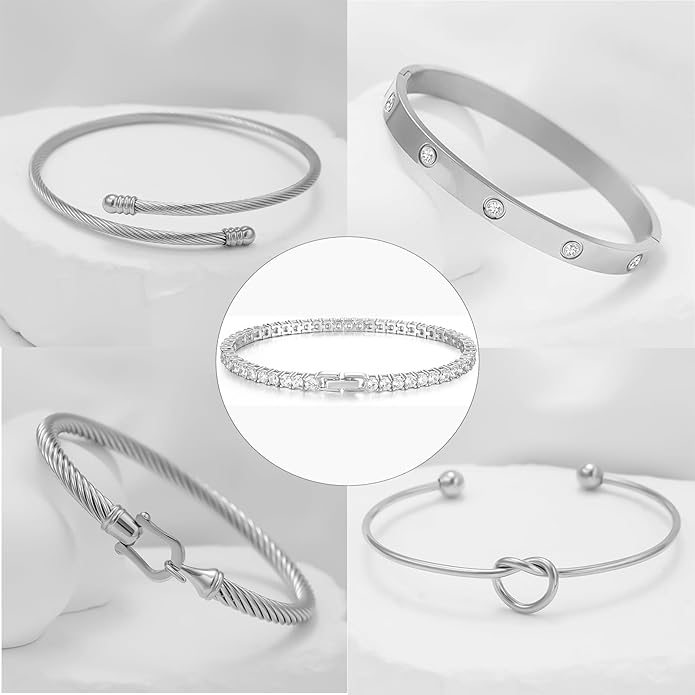 FAFUGA 18 K Gold Plated Love Bangle Bracelet Stack Cuff Jewelry for Women Jewelry Set for Women Gift with Box