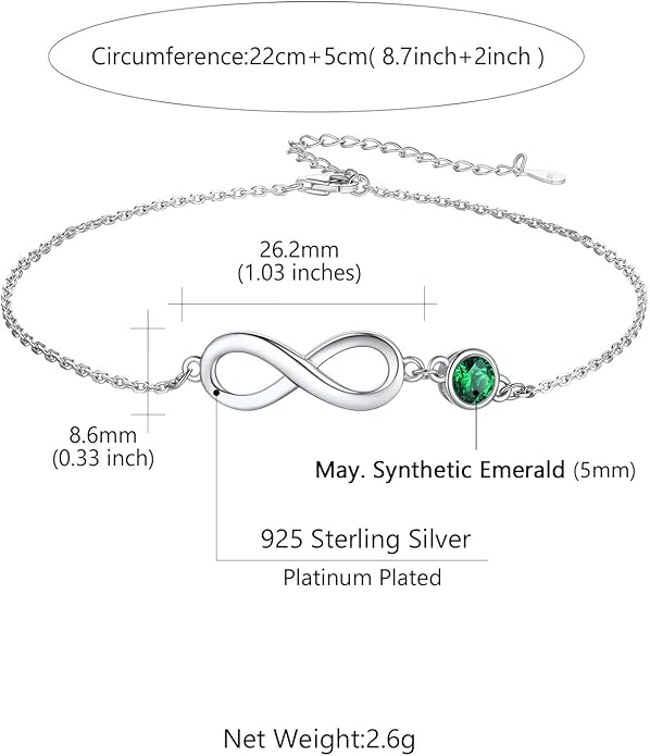 Custom4U Personalized Infinity Ankle Bracelets for Women 925 Sterling Silver Anklet Bracelet Endless Love Symbol Birthstone Charm Adjustable Foot Chain Jewelry Mothers Day Gifts for Mom Wife Women Her