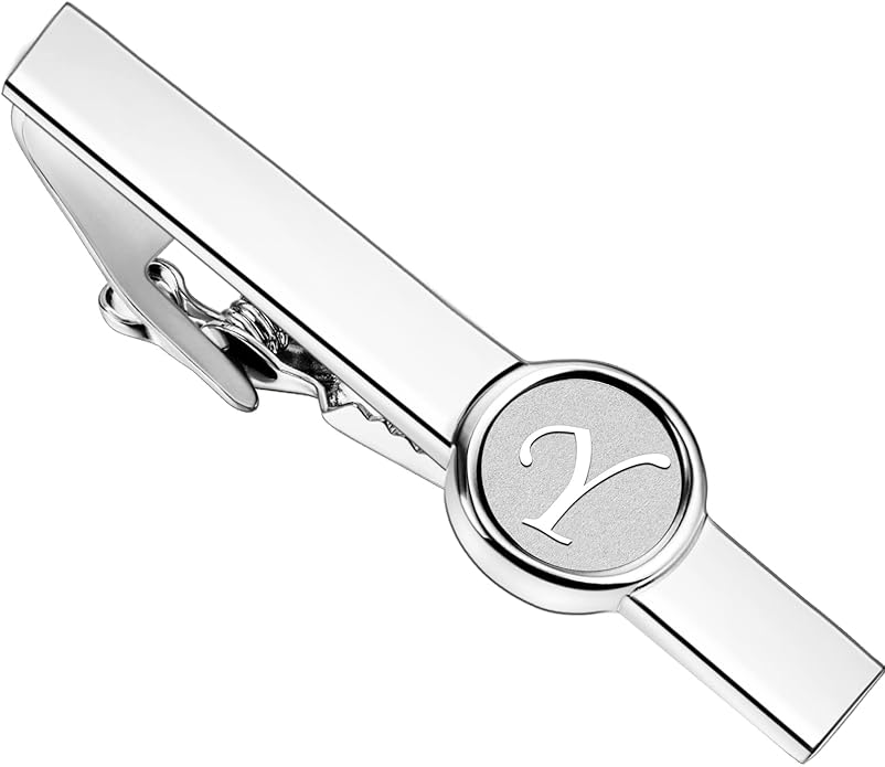 AMITER 26 Letters Tie Clip and Cufflinks for Men, Initial Tie Bar & Cuff Links Set Necktie Clip for Business, Wedding, Anniversary