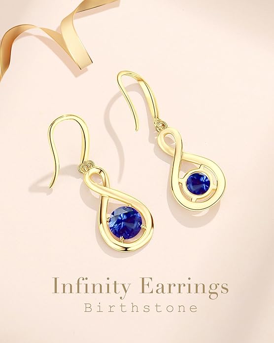 FANCIME Dangle Drop Earrings 925 Sterling Silver Dainty Infinity Round Gemstone Birthstone Jewelry Birthday Gifts for Her Women