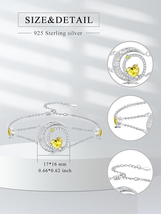 Dorunmo 925 Sterling Silver Moon Heart Birthstone Anklet Bracelets for Women Best Mother's Day Birthday Jewelry for Wife Girlfriend Mom Her