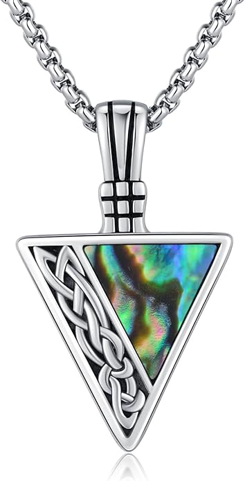 REDSUN Viking Pendant Necklace 925 Sterling Silver Celtic Pendant Abalone/Opal/Onyx/Lapis Lazuli/Turquoise Necklace Viking Amulet Jewelry Gifts for Men Women, with Stainless Steel Chain
